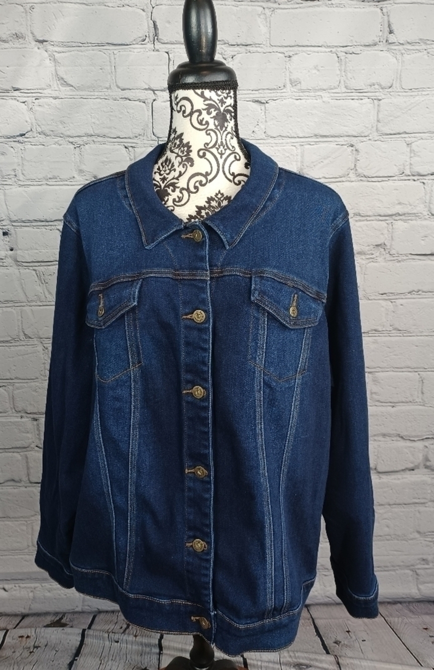 Ruff Hewn women's button front long sleeve stretch blue jean jacket 3x NWT BB15